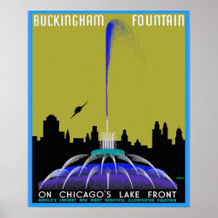 UFO über Chicago - Buckingham Fountain Poster
