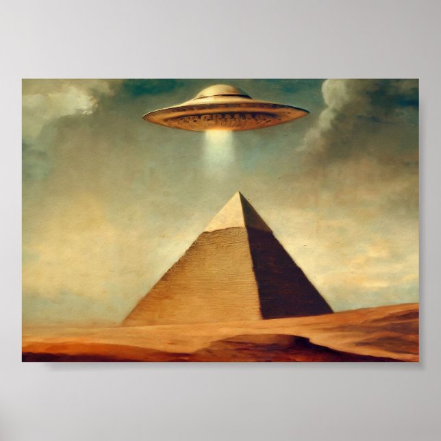 UFO über der Pyramide des Gizeh-Gemäldes Poster (Vorne)