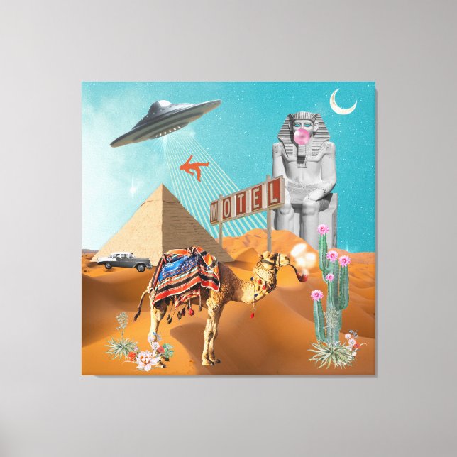 UFO Urlaub Ägypten Pyramid Hotel Surreal Collage Leinwanddruck (Vorderseite)