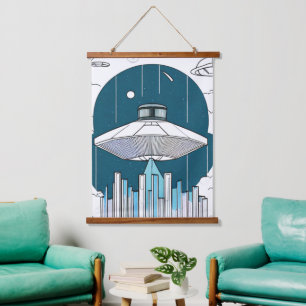 Ufo Wall Tapestry Wandteppich Mit Holzrahmen