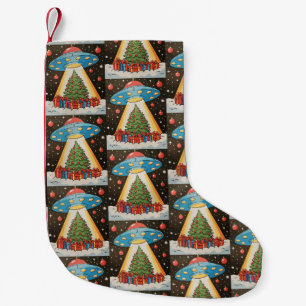 UFO-Weihnachtsbaum-Alien-Schneeflocken-Weihnachten Kleiner Weihnachtsstrumpf