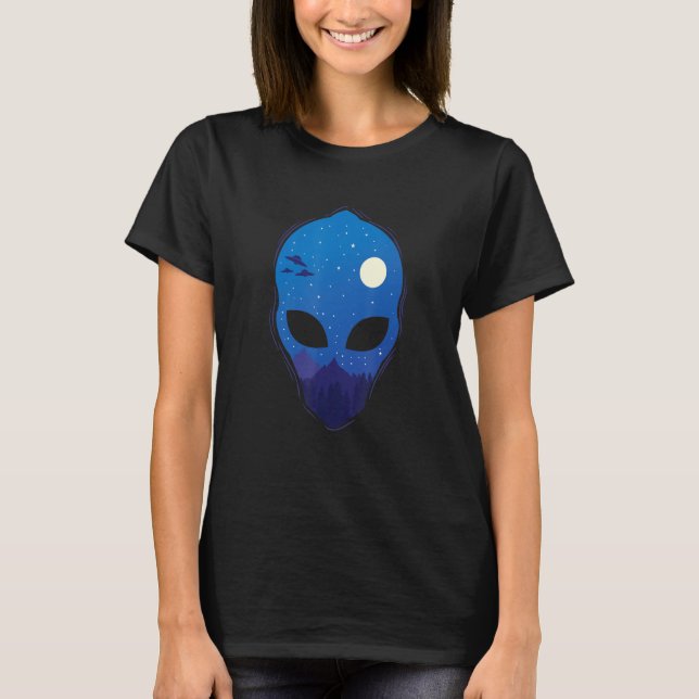 Ufos at Night in Alien Head T-Shirt (Vorderseite)