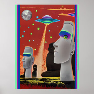 UFOs bewegen die Moai Poster