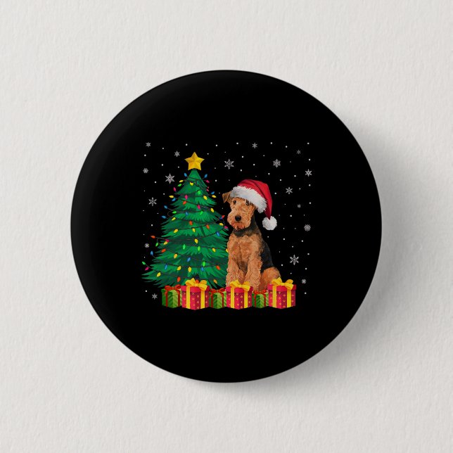 Ugale Airedale Terrier Weihnachtsmannmütze Christm Button (Vorderseite)