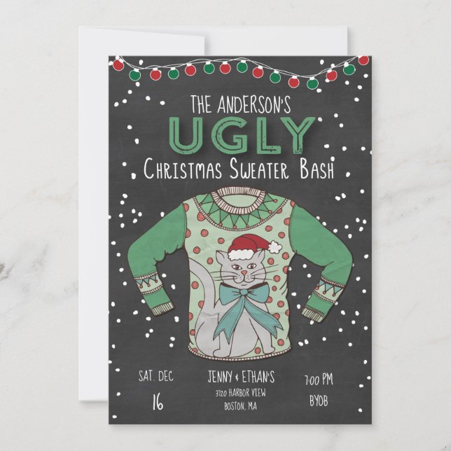 Uganda Christmas Sweater Party Einladung - Katze (Vorderseite)