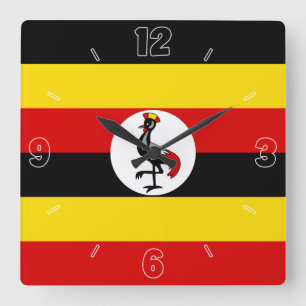 Uganda National Flag Patriotic Quadratische Wanduhr