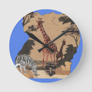 Uganda-Wildlife-Karte Kunstprint Runde Wanduhr
