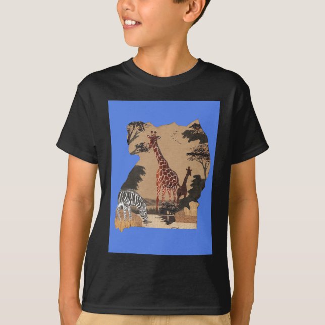 Uganda Wildlife Karte T-Shirt (Vorderseite)