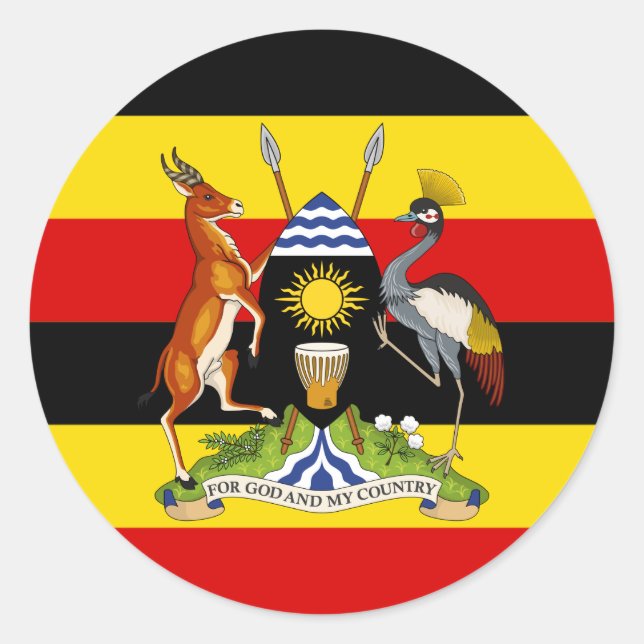 Ugandische Flagge und Wappen, Flagge Ugandas Runder Aufkleber (Vorderseite)