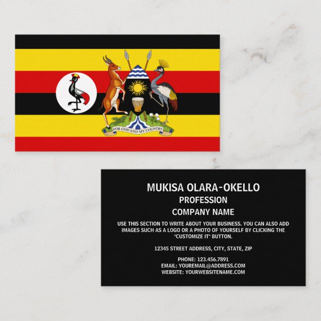 Ugandische Flagge und Wappen, Flagge Ugandas Visitenkarte (Vorne/Hinten)