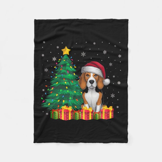 Ugg Beagle Weihnachtsmannmütze Weihnachtsleuchten  Fleecedecke (Vorderseite)