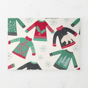 Ugg Christmas Sweater Holiday Pattern Green Red Dreifach Gefaltete Urlaubskarte