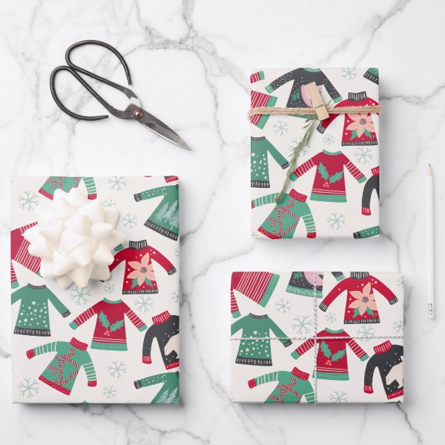 Ugg Christmas Sweater Holiday Pattern Green Red Geschenkpapier Set (Vorderseite)