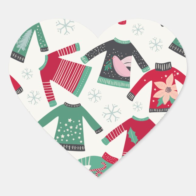 Ugg Christmas Sweater Holiday Pattern Green Red Herz-Aufkleber (Vorderseite)