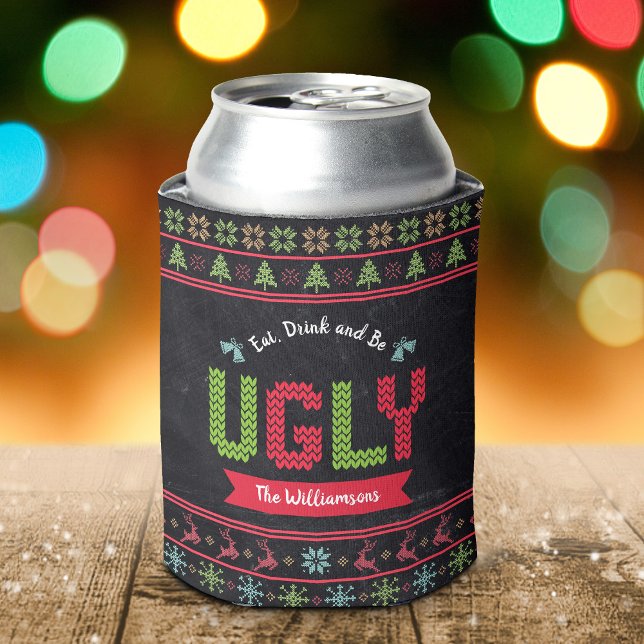 Ugg Christmas Sweater Nordic Strick Name Chalkboar Dosenkühler (Von Creator hochgeladen)