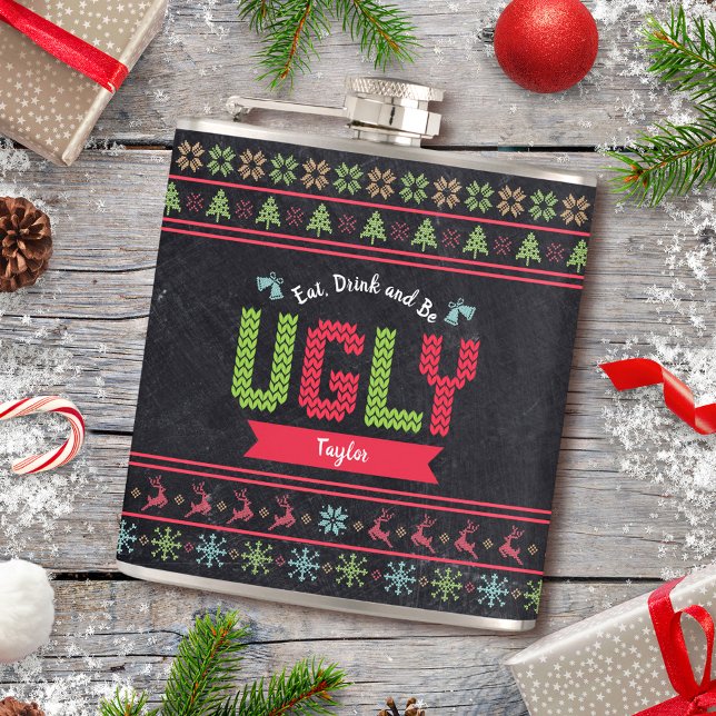 Ugg Christmas Sweater Nordic Strick Name Chalkboar Flachmann (Von Creator hochgeladen)