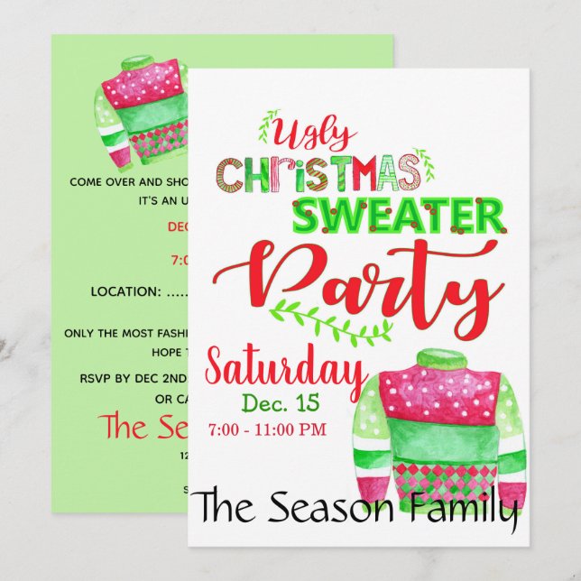 Ugg Christmas Sweater Party Einladung (Vorne/Hinten)