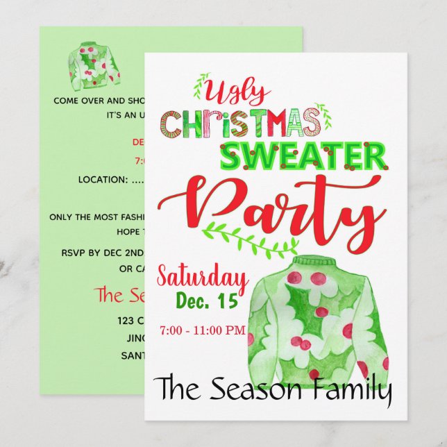 Ugg Christmas Sweater Party Einladung (Vorne/Hinten)