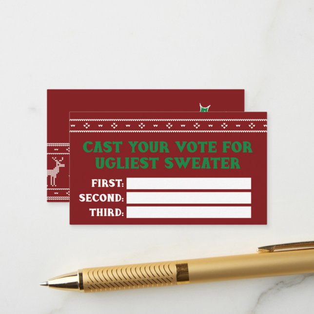 Ugg Christmas Sweater Party Vote Card Begleitkarte (Vorderseite/Rückseite Beispiel)