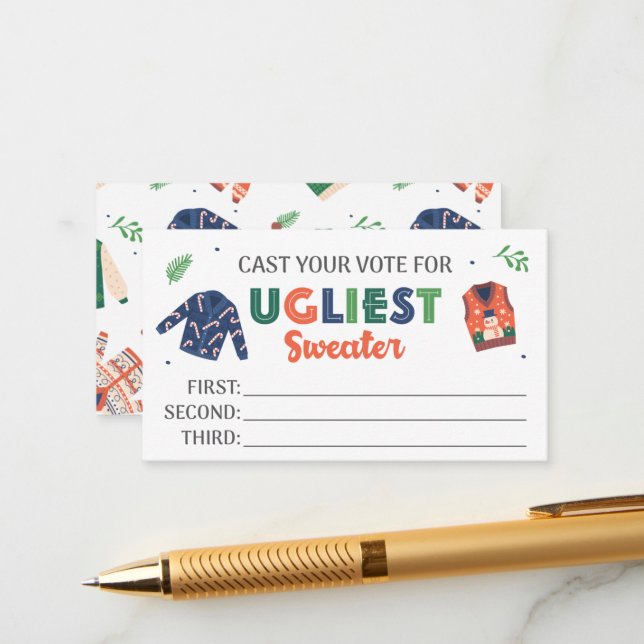 Ugg Christmas Sweater Party Vote Card Begleitkarte (Vorderseite/Rückseite Beispiel)