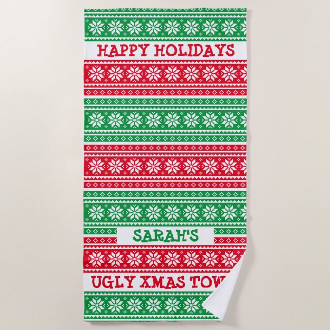 Ugg Christmas Sweater personalisiertes Strandtuch (Vorderseite)