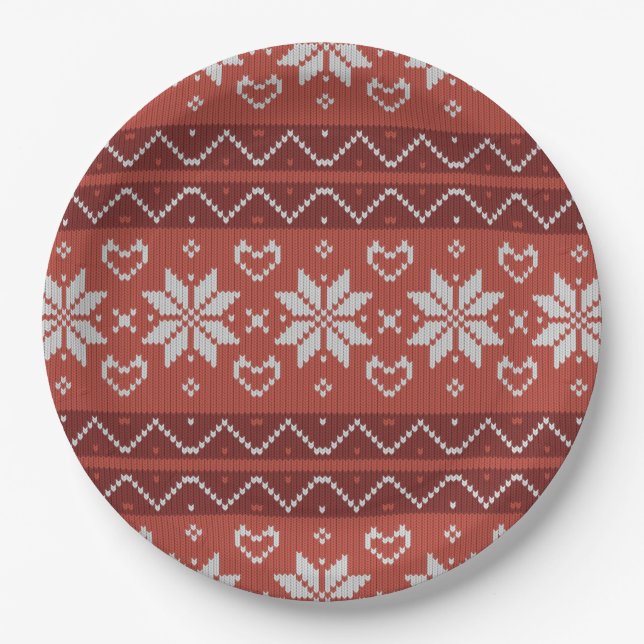 Ugg Christmas Sweater skandinavischer Strick Red H Pappteller (Vorderseite)