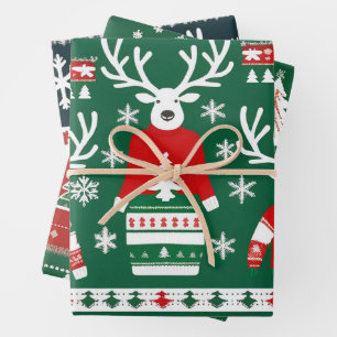 Ugg Christmas Sweater Wrapping Paper, Red & Green Geschenkpapier Set