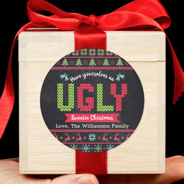 Ugg Sweater Christmas Chalkboard Nordischer Strick Runder Aufkleber (Von Creator hochgeladen)