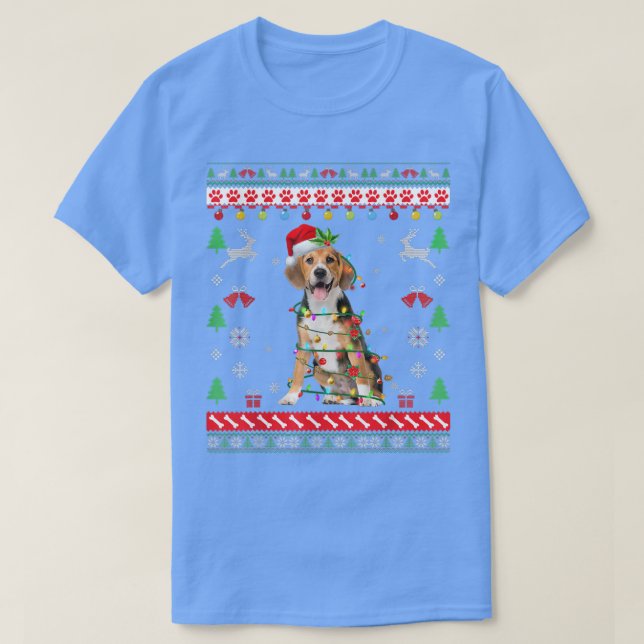 Ugg Sweater Christmas Lights Beagle Hund Lover T-Shirt (Design vorne)