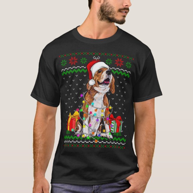 Ugg Sweater Christmas Lights Beagle Hund Lover T-Shirt (Vorderseite)