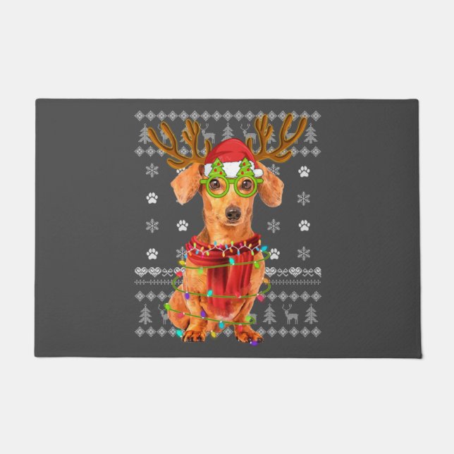 Ugg Sweater Christmas Lights Dackel Hund Welpe Fußmatte (Vorderseite)