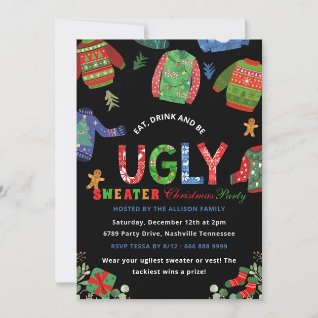 Ugg Sweater Christmas Party Chalkboard Einladung (Vorderseite)