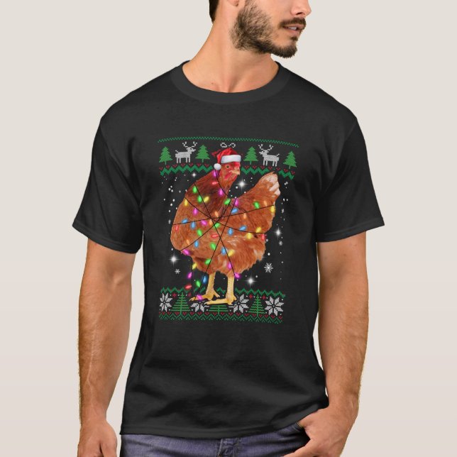 Ugg Weihnachtshähnchen Weihnachtsmannmütze Lights  T-Shirt (Vorderseite)