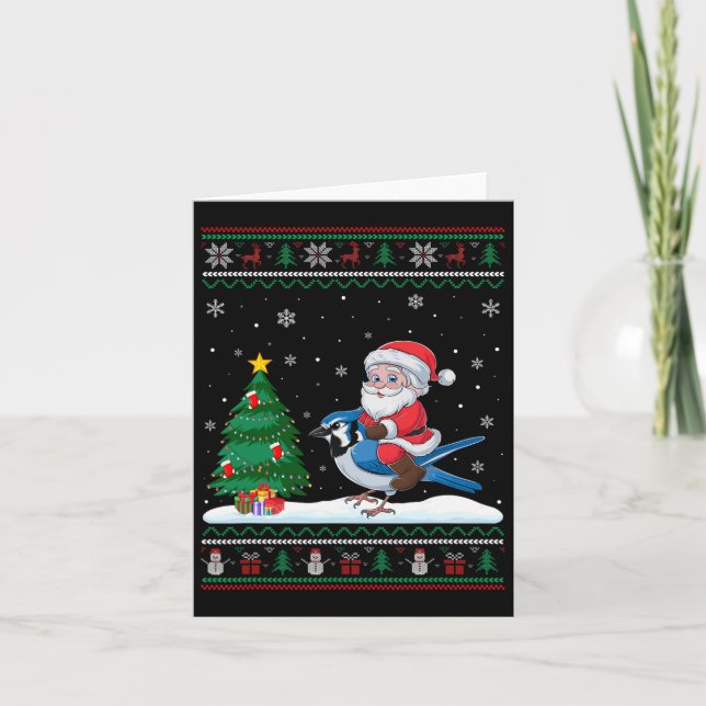 Ugge Christmas Tree Lights Xmas Santa Riding Blue Karte (Vorderseite)