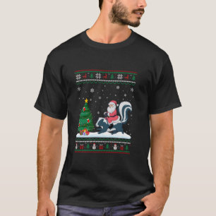 Ugge Christmas Tree Lights Xmas Santa Riding Skunk T-Shirt