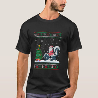 Ugge Christmas Tree Lights Xmas Santa Riding Skunk T-Shirt