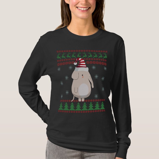 Ugguler Weihnachts Sweater Kawaii Elephant Liebhab T-Shirt (Vorderseite)
