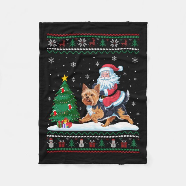 Ugguler Weihnachtsbaum Lichter Xmas Santa Riding Y Fleecedecke (Vorderseite)