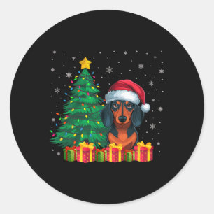 Ugi Dackel Weihnachtsmannmütze WeihnachtsLICHT Hun Runder Aufkleber