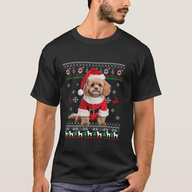 Ugi Niedlich Poodle Weihnachtsmannmütze Weihnachts T-Shirt (Vorderseite)