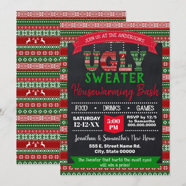 Ugi Sweater Christmas Housewarming Bash Einladung (Vorne/Hinten)
