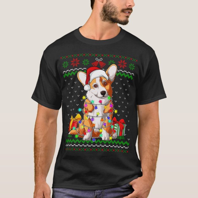 Ugi Sweater Christmas Lights Corgi Dog Lover T-Shirt (Vorderseite)