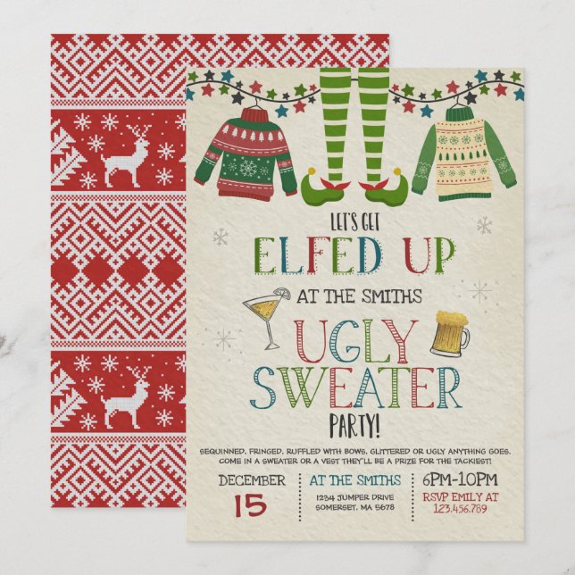 Ugi Sweater Party Einladung Weihnachten fertig (Vorne/Hinten)