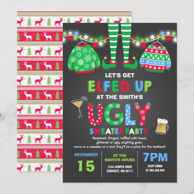Ugi Sweater Party Einladung Weihnachten fertig (Vorne/Hinten)