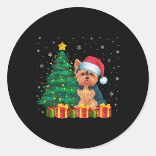 Ugie Yorkie Weihnachtsmannmütze Christmas Lights D Runder Aufkleber