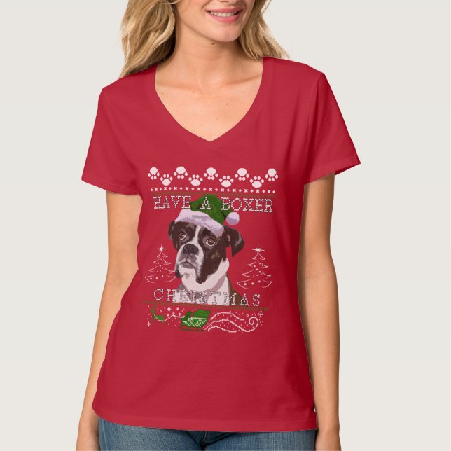 Ugle Christmas Sweaters - Reverse Brindle Boxer T-Shirt (Vorderseite)
