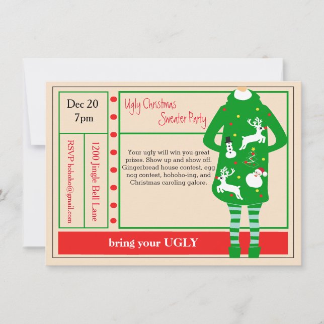 Ugliest Weihnachten je Sweater Party Einladung (Vorderseite)