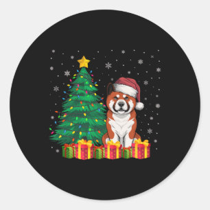 Ugly Akita Weihnachtsmannmütze Weihnachtsleuchten Runder Aufkleber