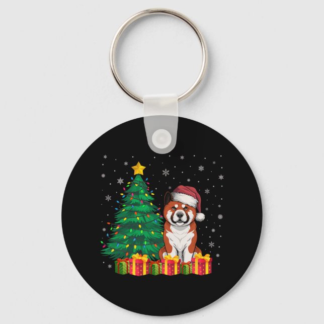 Ugly Akita Weihnachtsmannmütze Weihnachtsleuchten  Schlüsselanhänger (Vorderseite)