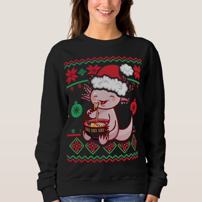 Ugly Anime Christmas Sweater Kawaii Axolotl Eating Sweatshirt (Vorderseite)
